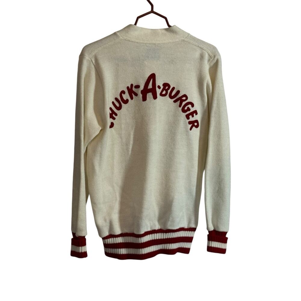 VTG Cheerleader Supply Co. Chuck A Burger Striped Large Sweater Cardigan USA